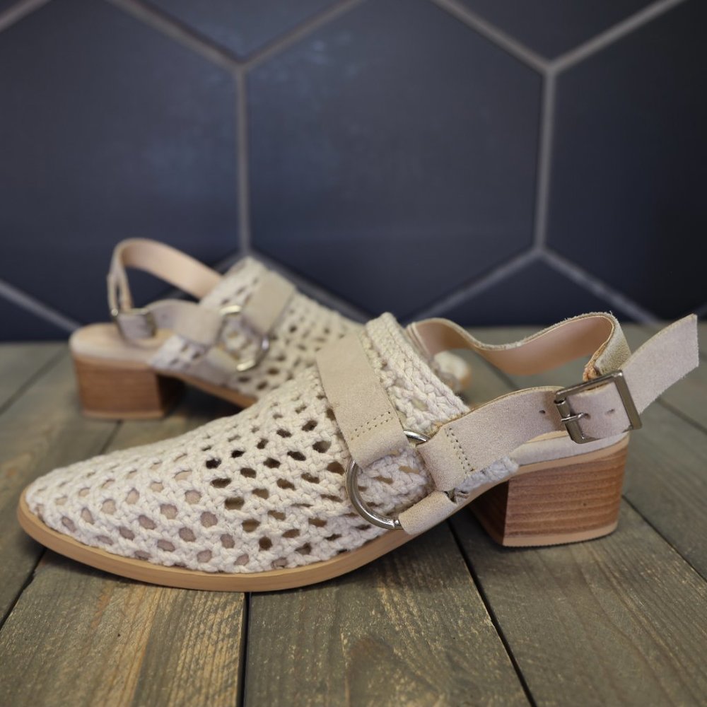 Womens Rag & Co Rosalie Beige Knit Chunky Block Sandal Off White Heels